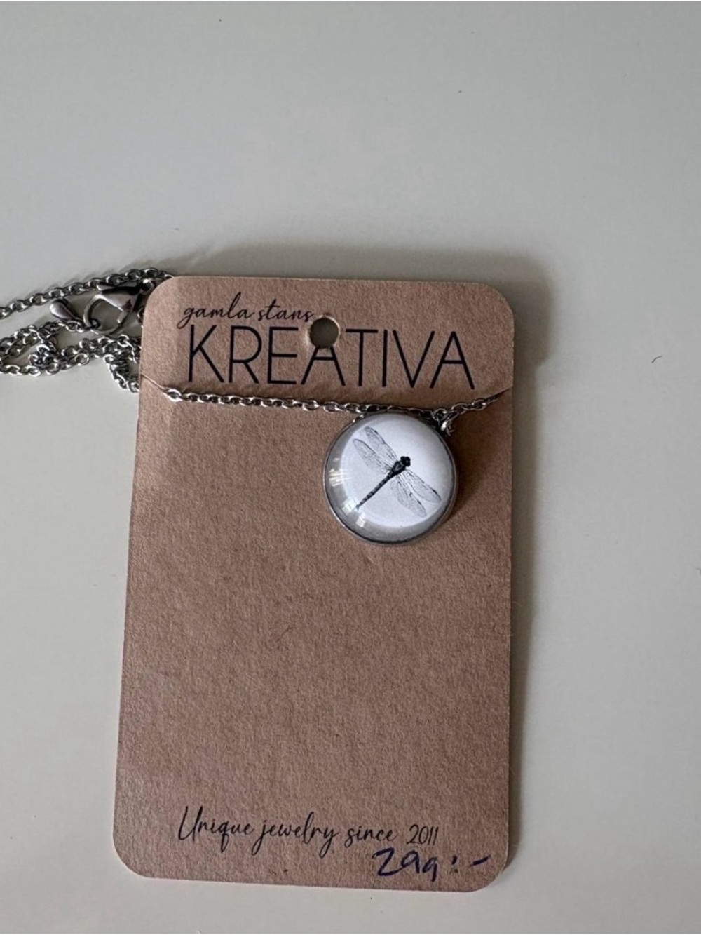 Kreativa Dragonfly Pendant Necklace in Silver and White